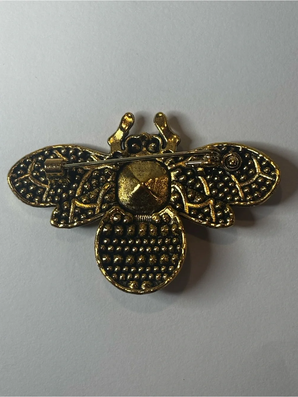 Rhinestone Bee Brooch Pin Gold Tone Amber Crystal Insect Honey‎ Bee Statement